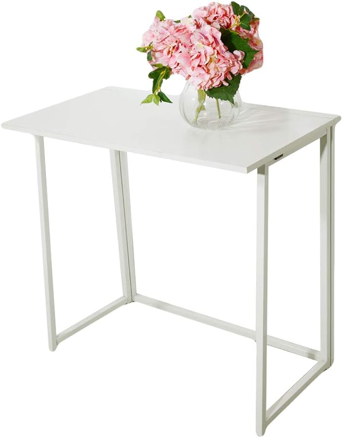 Small Folding Desk Simple Assembly Computer Desk Home Office Desk Study Writing Table for Small Space Offices - All White