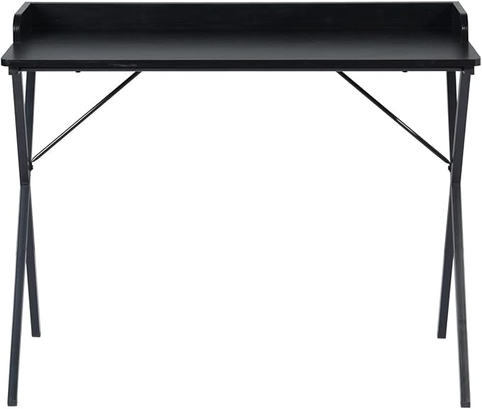 Homy Casa Modern Black Computer Desk with X-Frame Metal Legs 39.4 x 19.7 Writing Table Raised Edge Minimalist Home Office Workstation