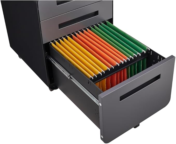 3-Drawer Mobile Filing Cabinet with Lock Metal Filing Cabinet to be Installation Required (Dark Grey)