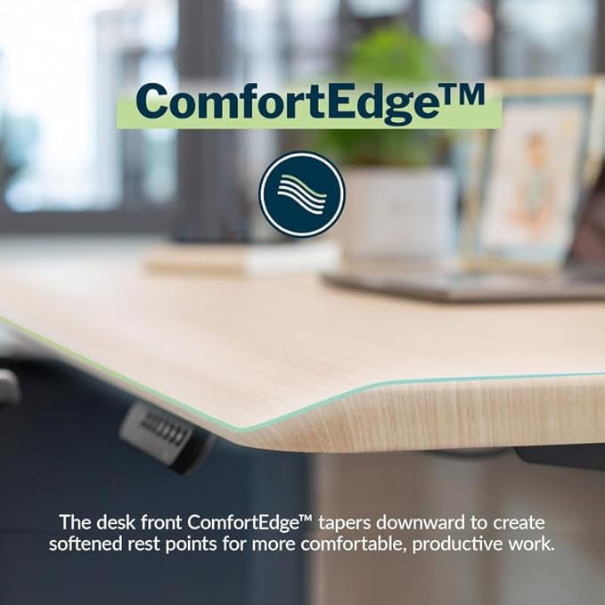 Vari ComfortEdge 48x30 Inch Electric Standing Desk – Height Adjustable Sit Stand VariDesk with Memory Presets Sloped Edge 220 LB Capacity + Tool-Free Assembly (Light Wood)