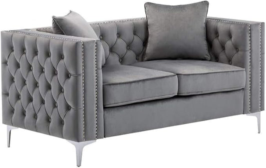 Lilola Home Lorreto Gray Velvet Loveseat