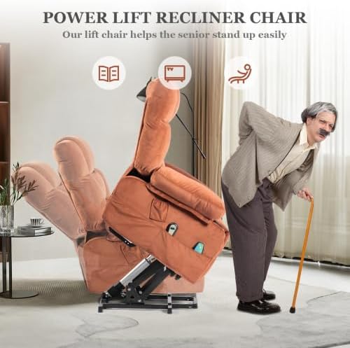Electric Power Lift Recliner Chair Recliner Sofa for Elderly Heat and Massage2 Cup Holders Recliners Chairs for Living Room Infinite Position and Double 2 Side Pocket (Brown)