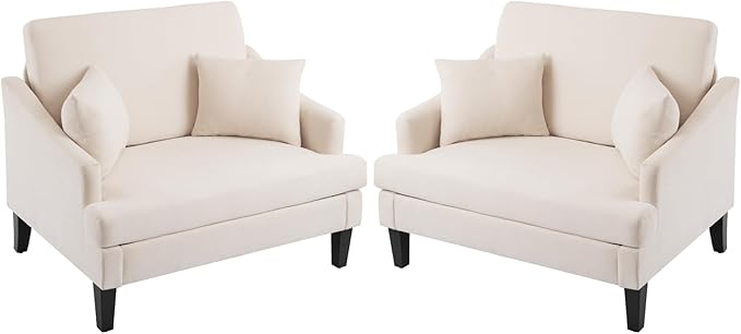Bezseller Oversized Accent Chairs Set of 2 41'' Wide Accent Chairs with 2 Pillows for Living Room &amp Bedroom Modern Reading Chair Upholstered Single Sofa Chair Comfy Living Room Chair Beige