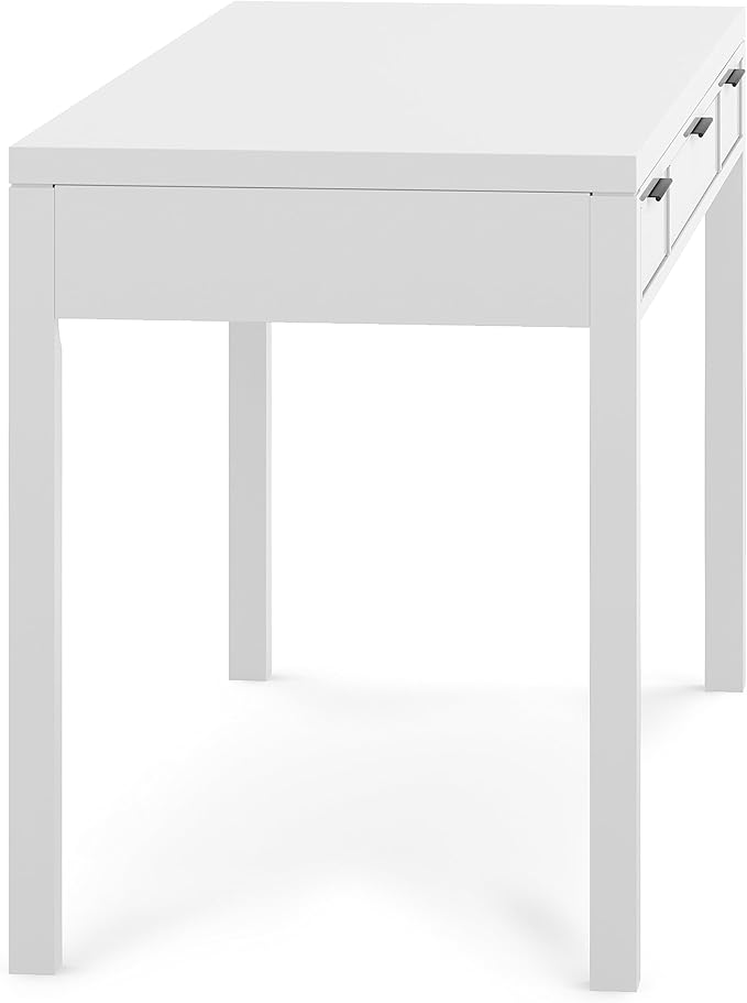 SIMPLIHOME Hollander Desk - 60 Inch Wide Solid Wood Writing Desk in White Contemporary Home Office Computer Table for Workspace or Study with 2 Drawers and Flip-Down Keyboard Tray