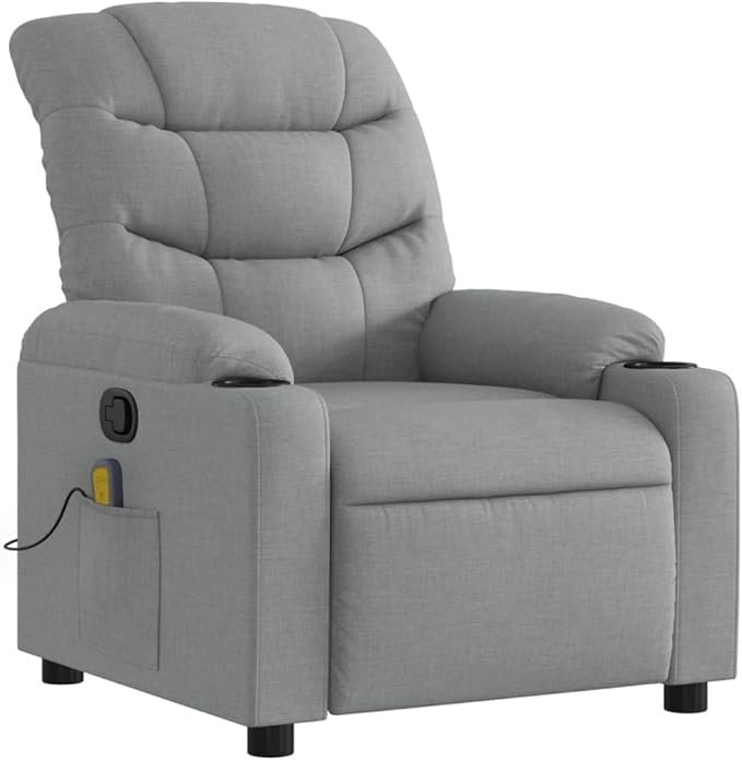 Light Grey Massage Recliner Chair USB Vibration Breathable Fabric Adjustable Single Seater for Living Room Bedroom Reading 242.5 lbs Capacity