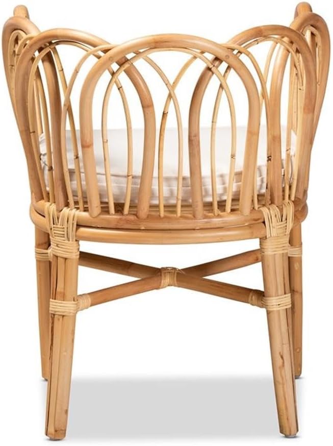 Bowery Hill 18.1'' Modern Rattan Accent Chair Natural Finish Looped Backrest 31H x 24.5W x 24D Removable Foam Cushion with Cotton-Polyester Upholstery Handmade for Living Room or Lounge Use