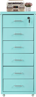 6 Drawers Mobile File Cabinet Rolling Vertical Filing Cabinet Under Desk Storage Organization 16 D x 11 W x 27 H (Blue)