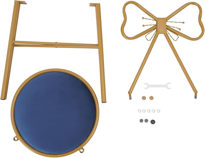 Modern Vanity Chair StoolCute Makeup Chair w/Butterfly BackrestGirl's Stool Ottoman BenchMetal Bench Legs Gold Dining ChairBow Knot Design Seat for Bedroom Living Room (Blue Velvet)