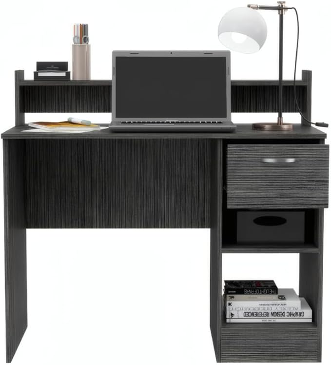 Penau Writing Desk with Hutch 2-Shelf and 1-Drawer Smokey Oak Finish Engineered Wood 40.16In Wide x 19.7In Deep x 36.73In High Storage for Home Office or Study
