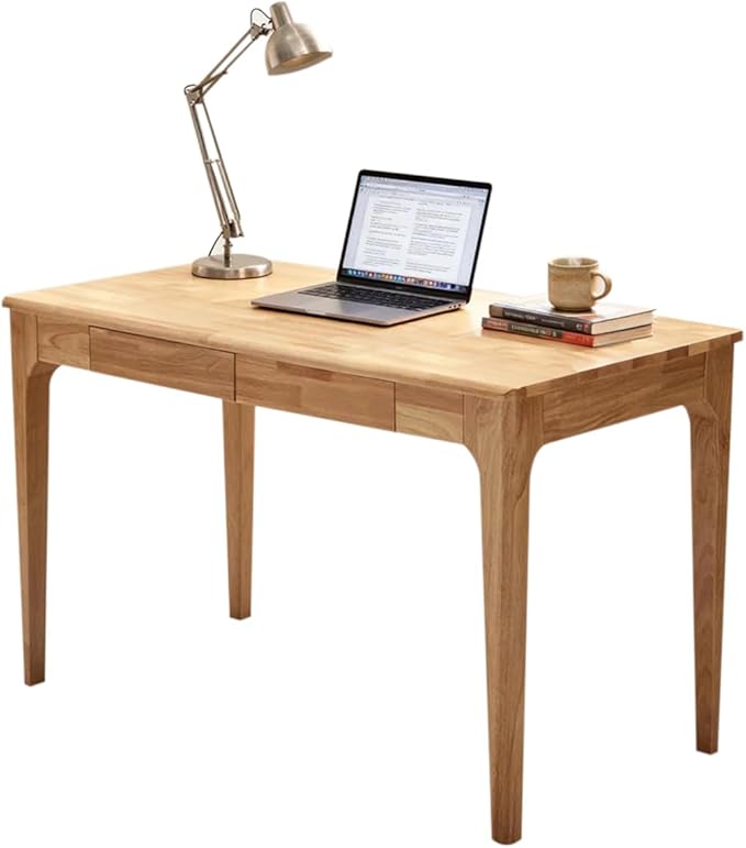 Solid Wood Desk with Drawers Home Office Desk for Small Spaces Wooden Computer Table Gaming Work or Study Desk Student PC Desk for Bedroom Easy to Assemble