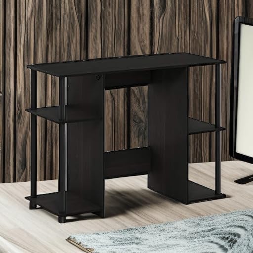 Furinno JAYA Desk 38.4 Wide Gaming Desk Computer Study Desk Office Desk with Side Shelves Open Storage for Home Office Bedroom Dorm Study Room Espresso