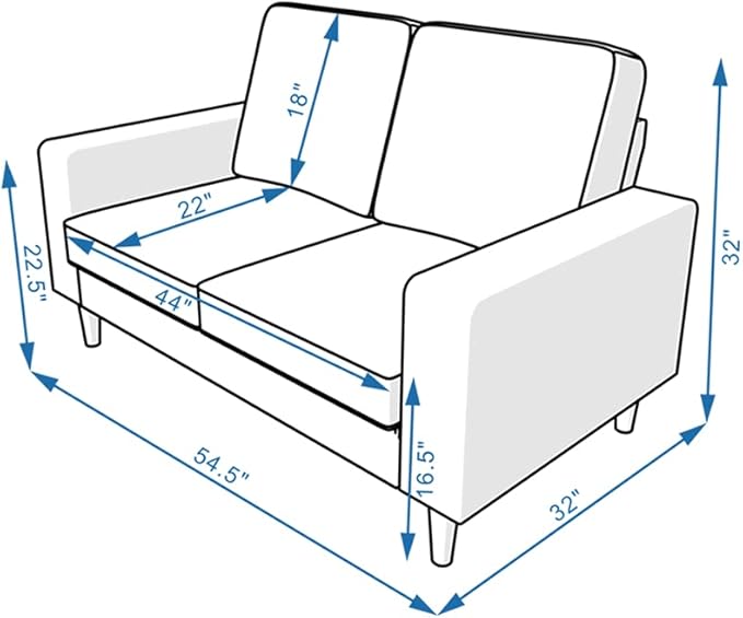 Panana Upholstered Modern Loveseat Sofa Couch for Living Room Fabric Love Seat w/ 2 Pillows and Wooden Legs 2 Seater Sofa Couches for Small Spaces Bedroom Apartment (Grey 2 Seater)