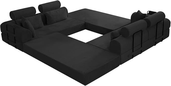 KEIKI 106 4Seat Modular Sectional Corduroy Sofa Couch for Urban Loft Bedroom Studio Family Friendly Urban Professionals Luxurious Elegant Sophisticated Refined Design Quality Design Black