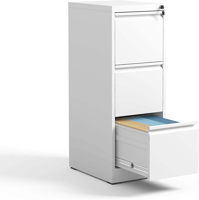 3 Drawer Small File Cabinet with LockUnder Desk Storage OrganizerFiling Cabinets for Home Office Locking Drawers for A4 Legal/Letter Size3White