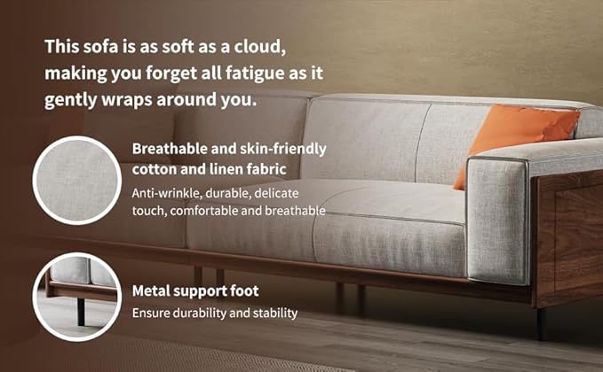 Modern 4-Seater Sofa for Living Room - Comfortable Timecloud Couch with Wood Frame and Metal Legs Easy Assembly Ideal for Office Apartment or Living Room 111.81 Grey