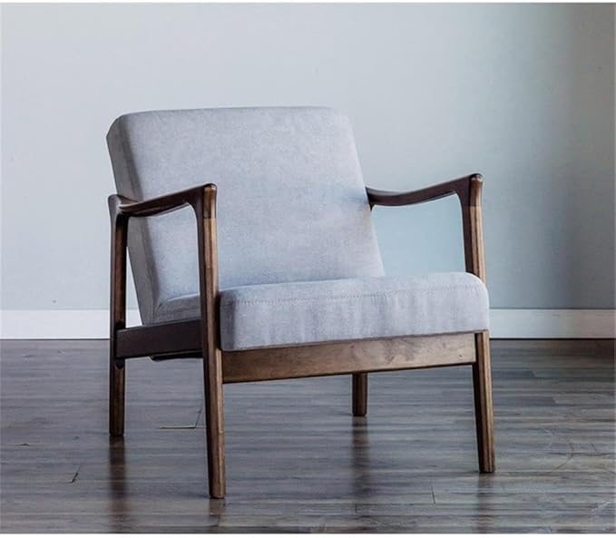 Trent Home Contemporary Lounge Chair 29 H x 27.5 W x 34 D Solid Rubberwood Frame Medium Brown Finish Light Gray Polyester Upholstered Cushions Accent Chair for Living Room or Bedroom Use