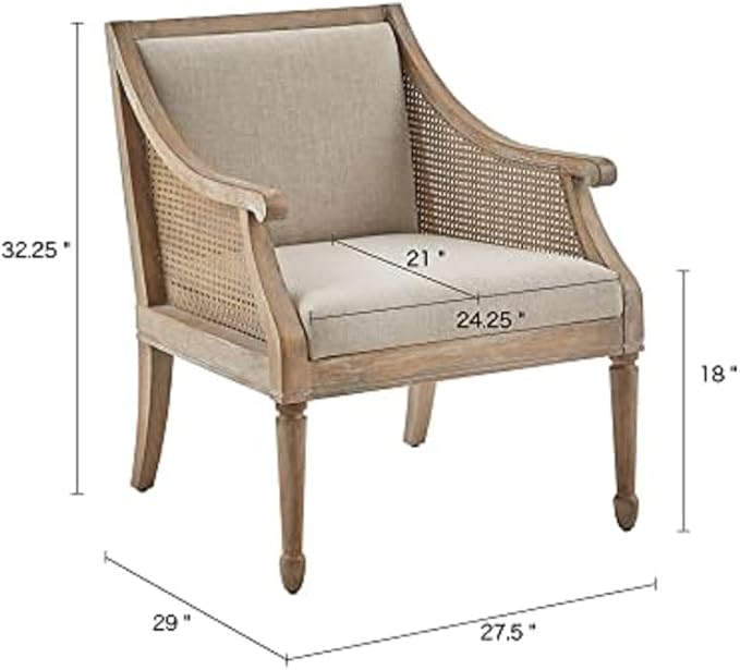 Martha Stewart Isla Accent Chairs for Living Room with Solid Wood Frame Cane Webbed Swoop Track Arms Turned Legs Farmhouse Coastal Cottage Deep Seating Lounge - Reclaimed Wood Natural
