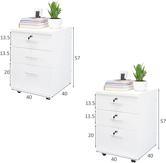 Thicken Wood Filing Cabinet Mobile Storage Cabinet for Closet/Office 3-Drawer White Colour File Cabinet Storage with 4 360Wheels Filing Cabinet (Colour : 1) (B)