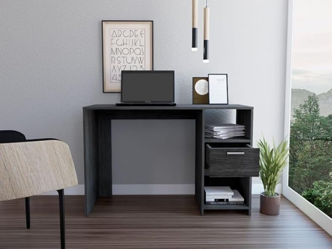 Computer Desk with 1-Drawer and 2-Open Storage Shelves Storage Desk Smokey Oak for Home Office