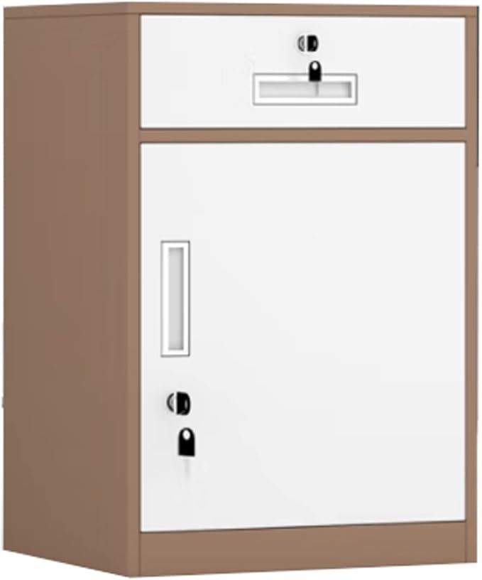 HASMI Filing Cabinet File Cabinet with Lock Under Desk Metal Filing Cabinet 1 Drawer and 1 Cabinet File Cabinet for Legal/Letter/A4 File Fully Assembled Storage Cabinet (Color : Coffee Color)