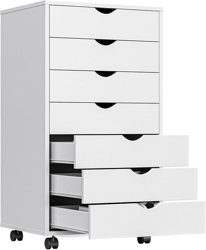 Mobile File Cabinet 7 Drawer Mobile File Cabinet Under Desk Storage Organization with Wheels Vertical Filing Chest Rolling Wood Small Desk White
