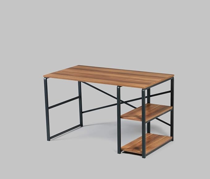 Sage Black Metal e 47 Wooden Top 2 Shelves Writing and Computer Desk for Home Office Walnut