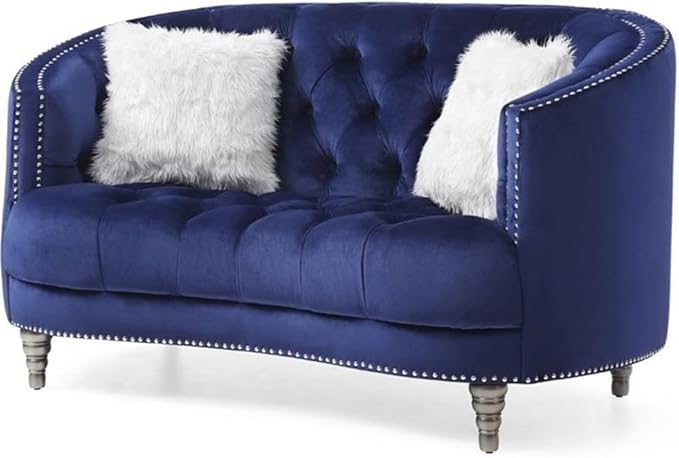 Glory Furniture Dania Velvet Upholstered Loveseat in Blue