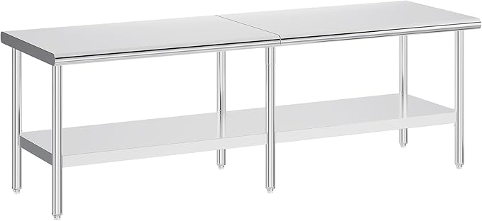 Jocisland 30 x 108 Stainless Steel Table for Prep &amp Work NSF Certified Adjustable Under Shelf and Feet for Commercial Kitchen Restaurant Hotel Garage