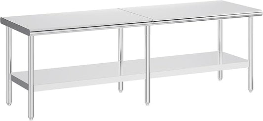 Jocisland 30 x 108 Stainless Steel Table for Prep &amp Work NSF Certified Adjustable Under Shelf and Feet for Commercial Kitchen Restaurant Hotel Garage