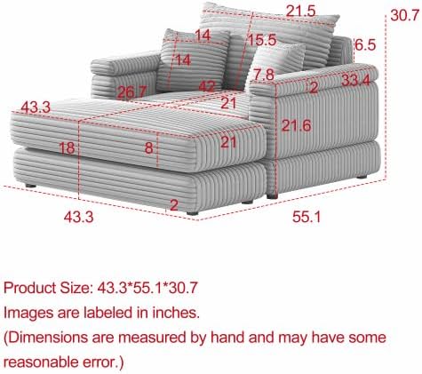 Oversized Corduroy Sleeper SofaComfy Thicked Upholstered Padded Chaise Longue with OttomanSoild Wood Reclining Chair DaybedDeep Seat Convertible Couch Bed for Living Room Office