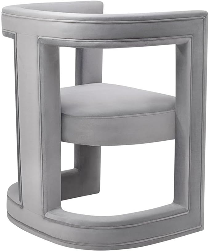 Pemberly Row Modern Gray Velvet Accent Chair 31 H x 26 W x 23.4 D Birch Frame Sculpted Design Handmade Living Room Seating Sumptuous Upholstery Contemporary Style for Home Decor