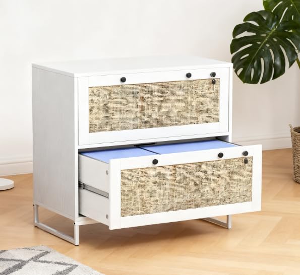 2 Drawer File Cabinet with Lock Small Storage OrganizerUnder Desk Locking Drawers for HomeOffice Filing Cabinets with Adjustable Hanging Bar for LetterWhite