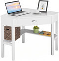 POWERSTONE Corner Desk with Drawer &amp Storage Shelves Small Triangle Writing Table Computer Desk Corner Vanity for Home Office Small Space White