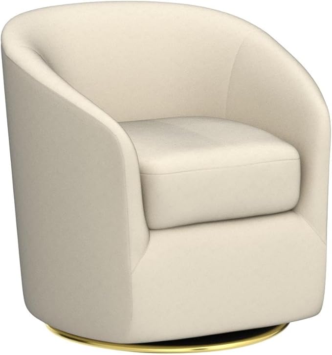 HULALA HOME Swivel Accent Chair with Gold Metal Base Set of 2 Contemporary Velvet Curved Swivel Barrel Chair Upholstered Club Armchair Leisure Single Sofa for Living Room Nursery Bedroom(Ivory)