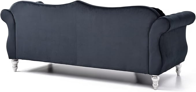 Maykoosh Velvet Sectional Sofa Tufted Living Room Couch Ruched Arm Style - 82 Wide Black