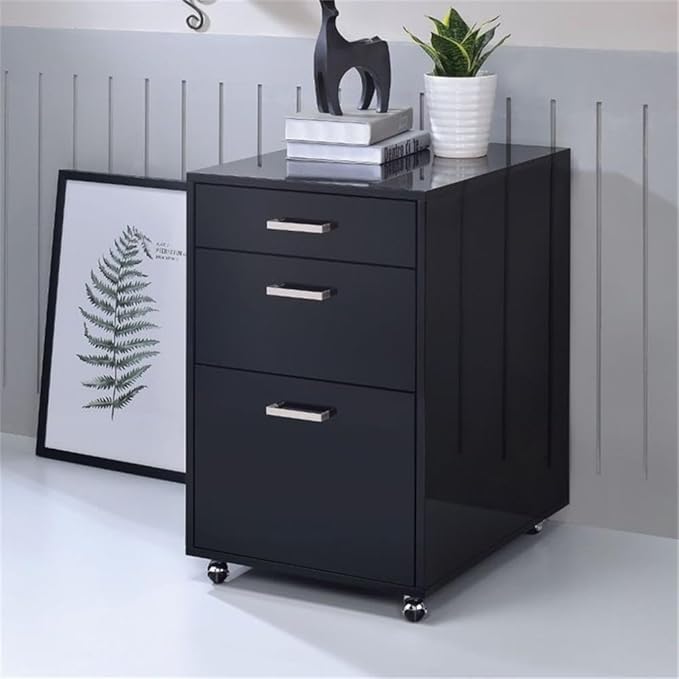 Acme Coleen Rectangular 3-Drawer Mobile File Cabinet in Glossy Black Wood