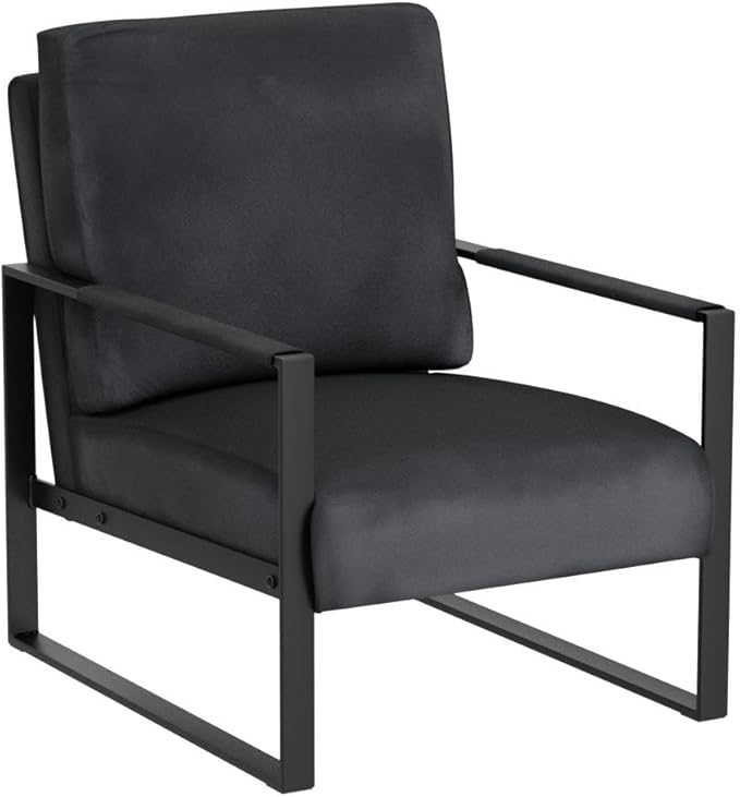 Container Furniture Classic Mid Century Modern Accent Chair with Durable Square Metal Frame Armchair for Living Room Bedroom Home Office in Plush Velvet Upholstery Black