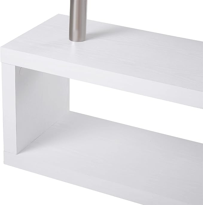 360 Degree Rotating Corner Computer Desk L Shaped Desk Home Office Workstation with 3 Tier Storage Shelves White