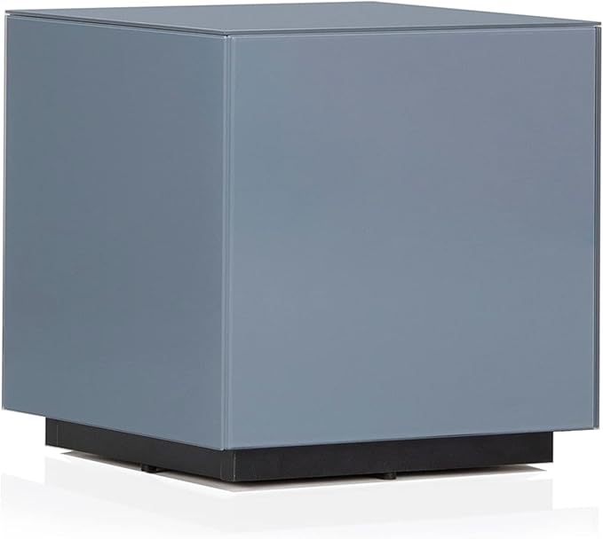 SONOROUS Premium Tempered Glass Side Table - Luxury Nightstand &amp Bedside Table for Bedroom or Living Room - High Gloss End Table in Gray Finish - Sleek Cube Design with Fingerprint Resistant Glass