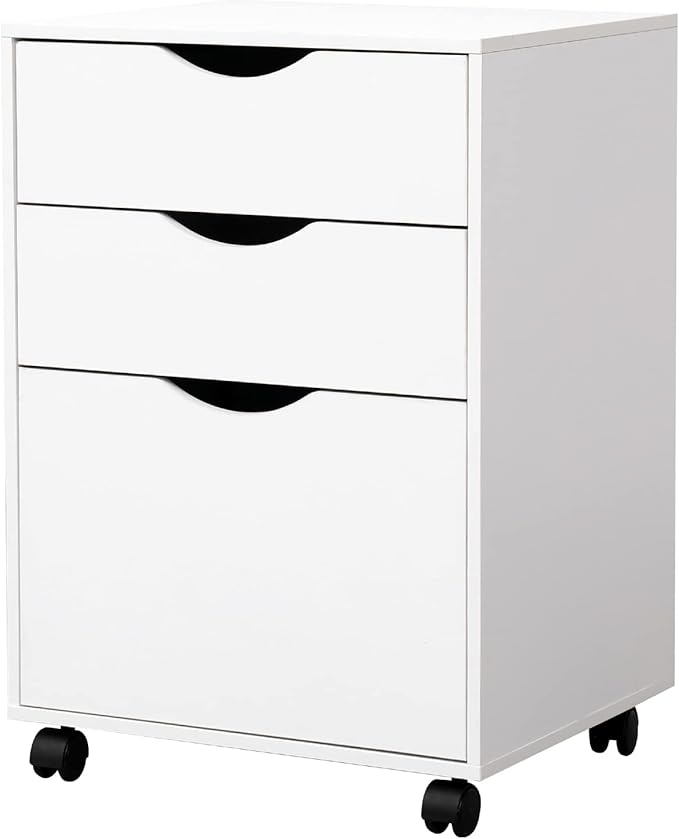 QDSSDECO 3 Drawer Mobile File Cabinet Rolling Vertical Filing Cabinet fits A4 Legal Paper and Letter Paper for Home Office White
