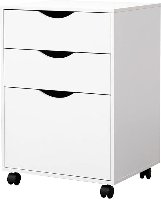 QDSSDECO 3 Drawer Mobile File Cabinet Rolling Vertical Filing Cabinet fits A4 Legal Paper and Letter Paper for Home Office White