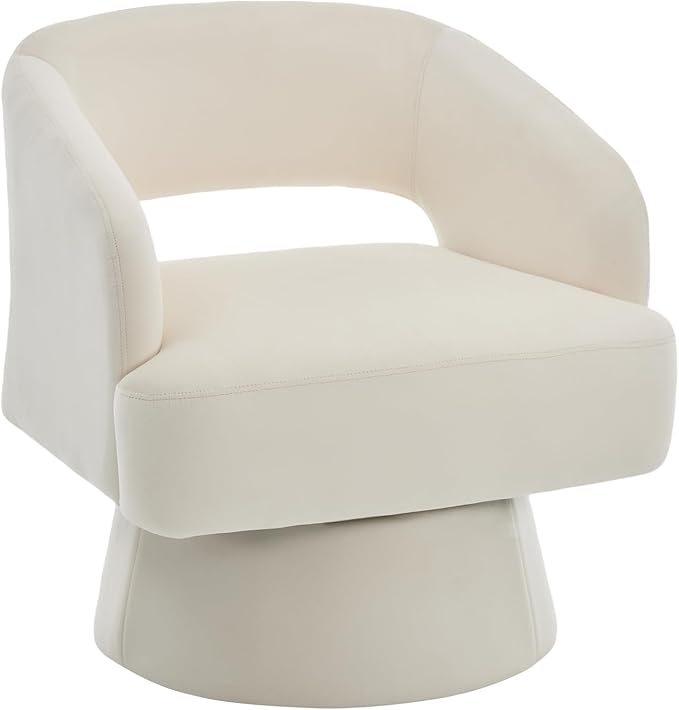 Beige Swivel Barrel Chair 360° Upholstered Accent Chair Hollowed-Out Back Modern Velvet Round Barrel Chair Cone Swivel Base Living Room Small Chair for Bedroom Reading Nook Office