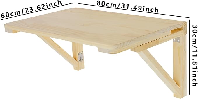 Wall Mounted Folding Table - 31.5 Pine Wood Drop Leaf Desk Space-Saving Wall Desk for Small Spaces Rustic Floating Shelf for Small Spaces Kitchen Laundry Room Home Office Wood Color