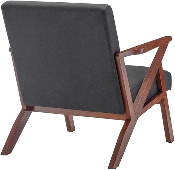 Pemberly Row Modern Accent Chair Gray Fabric Upholstery Solid Wood Z-Frame Espresso Finish Dense Foam Cushions Adjustable Feet 28.5 x 30 x 31.5 in Living Room or Bedroom Seating