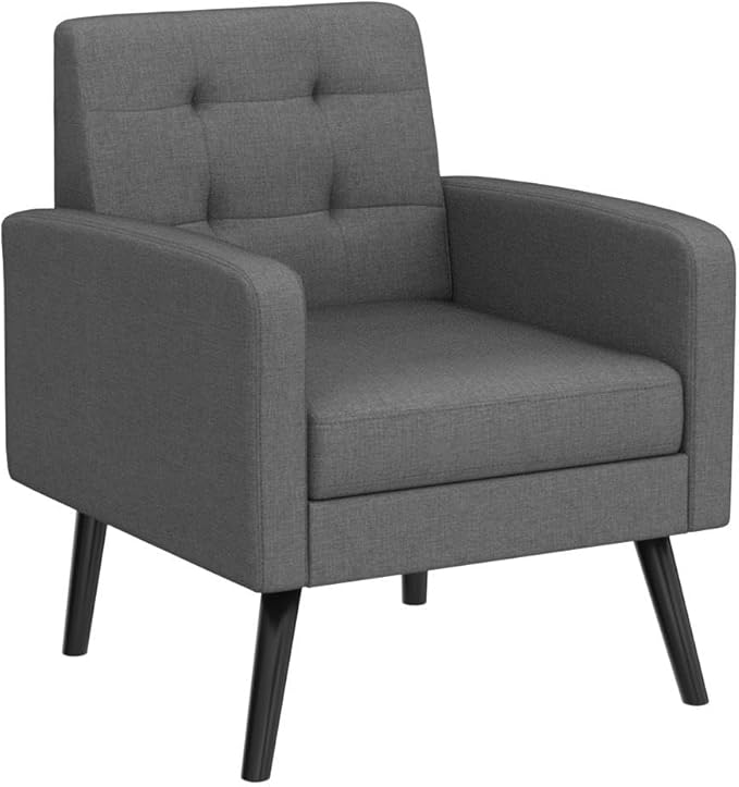 Yaheetech Mid-Century Accent Chairs Modern Upholstered Living Room Chair Cozy Armchair Button Tufted Back and Wood Legs for Bedroom/Office/Cafe Set of 2 Gray