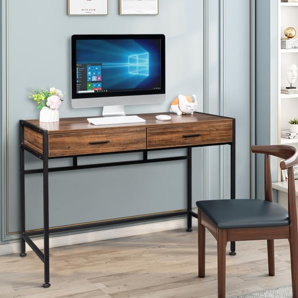 42inch Computer Desk Modern Desk for Home Office Study Student Writing Desk Home Office Desk Computer Table with Storage Drawer Study Work Desk Corner Desk Home Office Desk Retro Wood Table Top