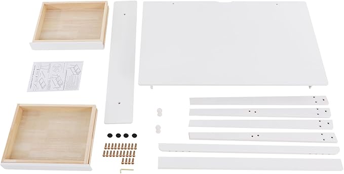 Modern Computer Desk with 2 Drawers &amp Storage Shelf Solid Wood Writing Desk for Home Office 39.3 Large Desktop 330 lbs Load Capacity Ergonomic Study Table (White)