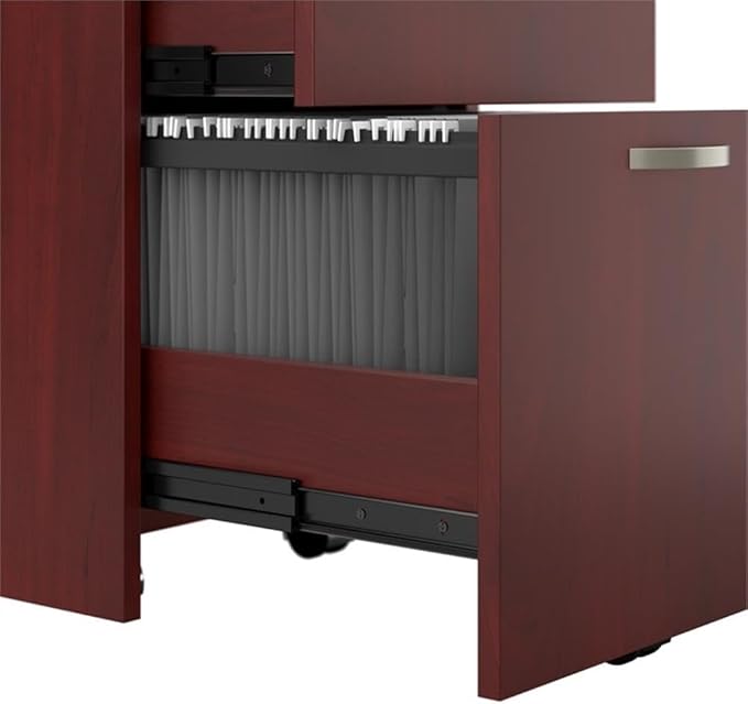 Bush Business Furniture Office in an Hour 3 Drawer Rolling File Cabinet in Hansen Cherry | Mobile Under Desk Drawers for Letter Legal and A4-Size Document Storage