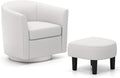 Giantex Swivel Small Accent Chair with Ottoman Modern Barrel Club Chair w/Footrest Curved Backrest &amp Armrests Removable Seat Cushion Swivel Single Sofa Arm Chair for Living Room Bedroom(Cream