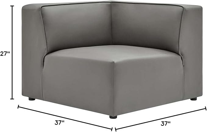 Modway Mingle Vegan Leather Sectional Sofa Corner Chair in Gray